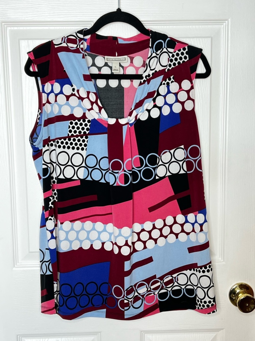Dana Buchman Geometric Print Sleeveless Top V-Neck Large